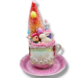 Pretty Pink Easter Tree Spring Teacup Assemblage - Luster Wear